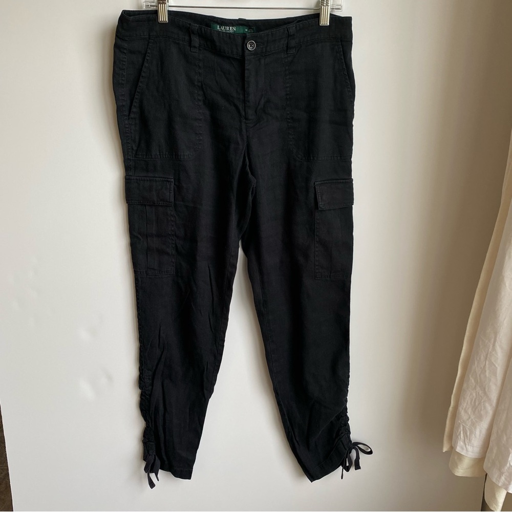 4/$20 Lauren Ralph Lauren Tapered Linen Viscose Cargo Pants Scrunch Ankle 10